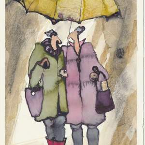 Under samma paraply, 23x53 akvarellcollage (såld)